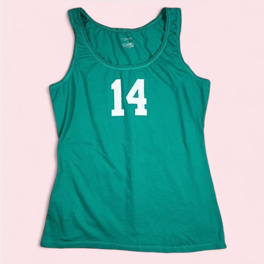 Merona Green Cotton Blend Tank Top Jersey‎ Numbers Medium Y2K
